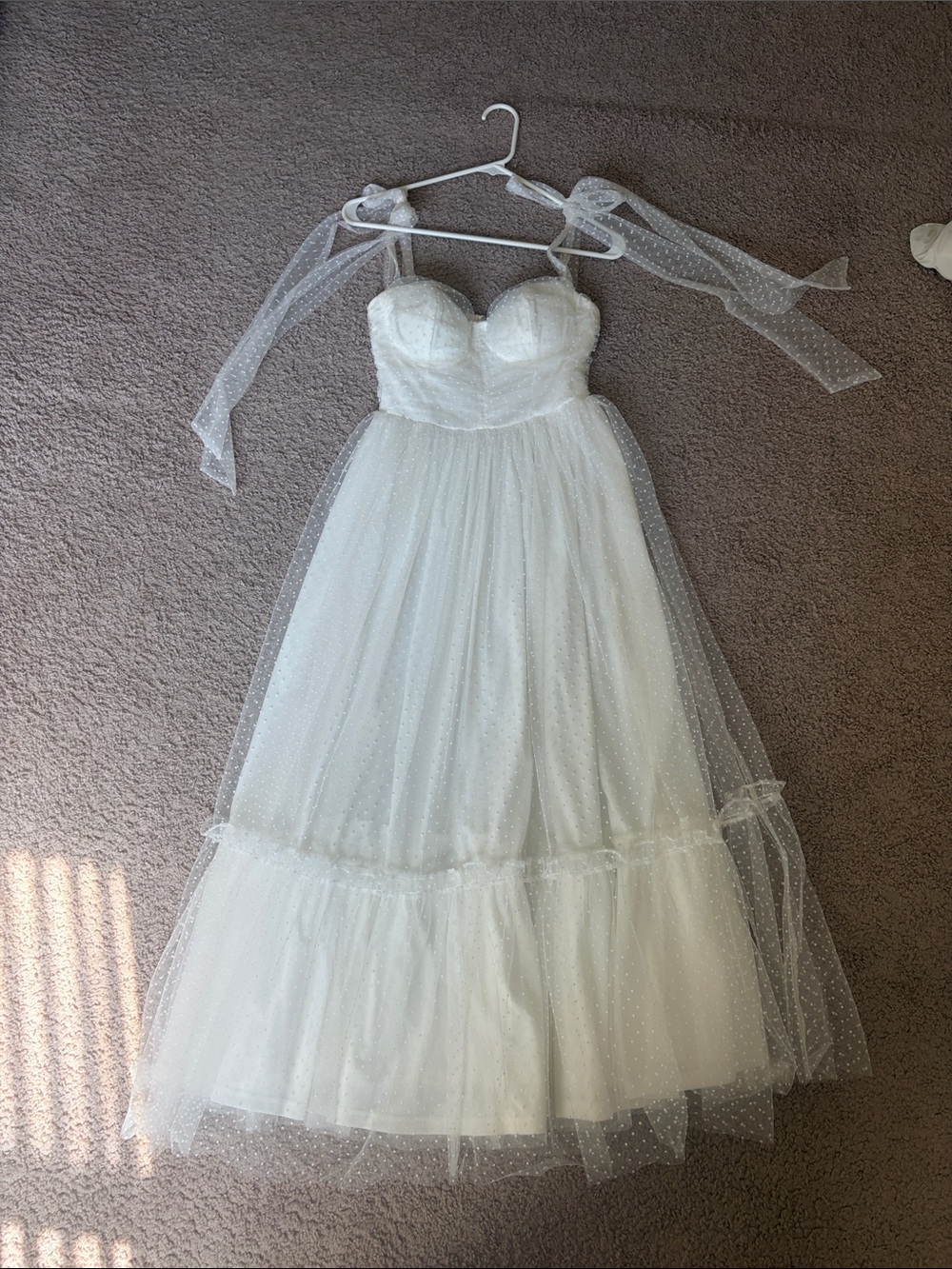 White Tulle Midi Dress with Polka Dot Overlay